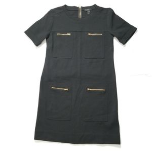 J. Crew Black Shift Dress With Gold Zippers Sz 0